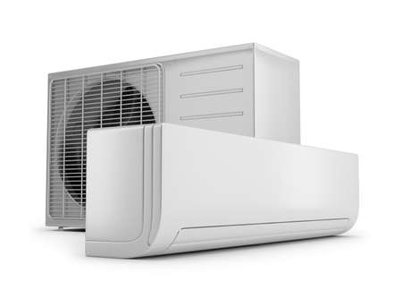 Outdoor and indoor air conditioning unit. 3d image. White background.の写真素材