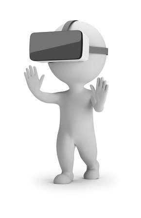 3d small people - virtual reality helmet. 3d image. White background.の写真素材