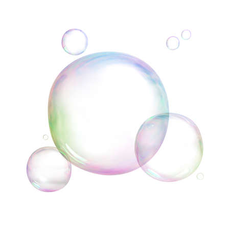 Soap bubbles. 3d image. Isolated white background.の写真素材