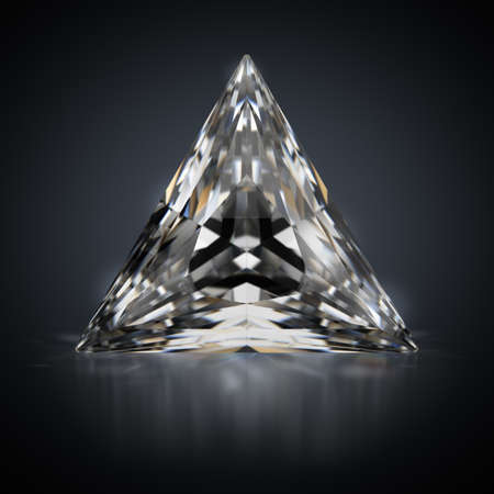 3d generated image. Triangle diamond on a black reflective background.