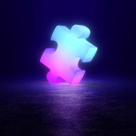 Light puzzle on a dark reflective background. 3d generated image.の写真素材