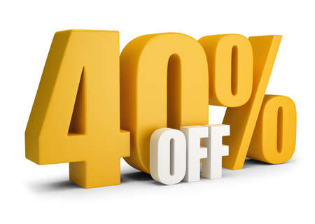 40 percent OFF. 3d image. White background.の写真素材