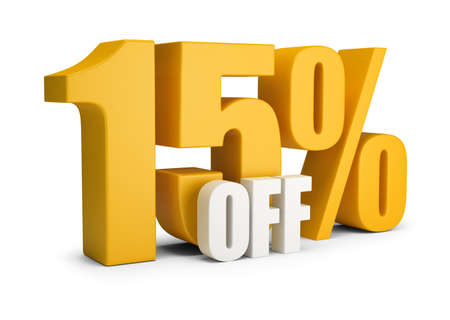 15% OFF. 3d image. white background.の写真素材