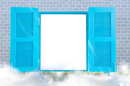 Border Frame,  Wooden Windows on Brick Walls and Foggy Clouds conceptの写真素材