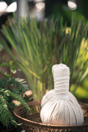 Thai Herbal Ball Hot Compress massage  add color retro styleの写真素材