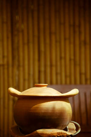 Traditional clay pot cooking  in Thai kitchen add color retro styleの写真素材