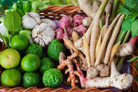Lemon kaffir ginger onions Herb ingredient of Traditional,  thai vegetablesの写真素材