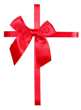 Red ribbon and bow isolatedの写真素材