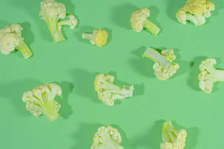Fresh vegetable, Cauliflower on green backgroundの写真素材