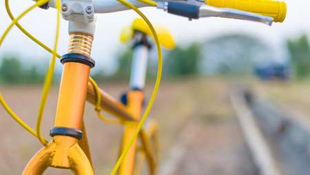 Golden frame of bicycle, bicycle partsの写真素材