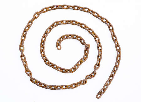 Rusty chains isolated on white background, old chainsの写真素材