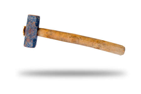 Old hammer with wood handle isolated on white backgroundの写真素材