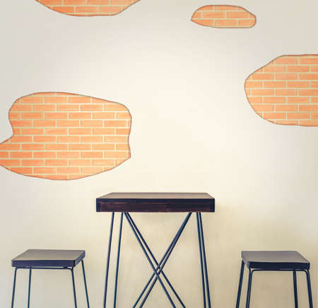 White Room with Small Table Chair Wood Set add Vintage colorの写真素材