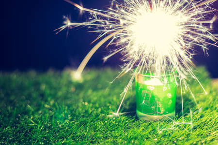 fireworks and green grassの写真素材