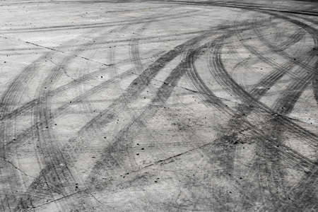Tire burnout marks on road track backgroundの写真素材