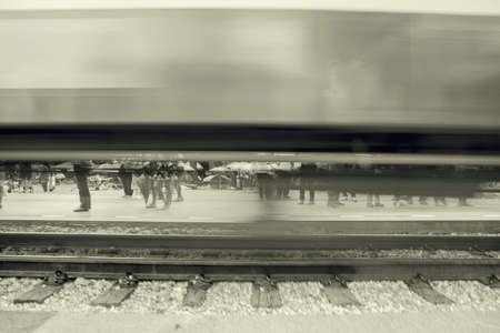 Black and white Blur background of moving train on rail