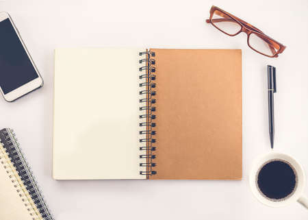 blank notebook on table top viewの写真素材
