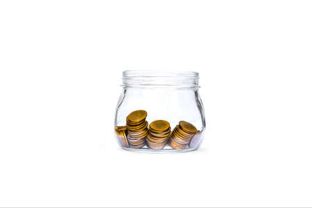 Money coins, Gold coins in glass jarsの写真素材