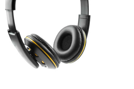 Black Headphones isolated on White Backgroundの写真素材