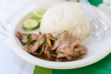 Thai spicy food basil pork fried riceの写真素材