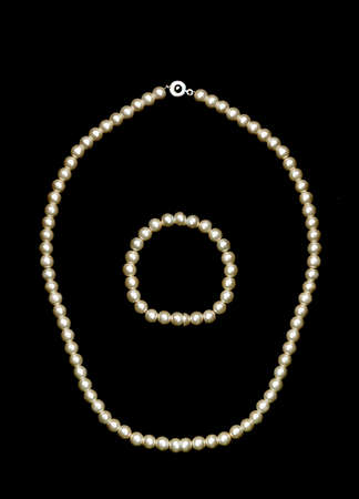 Pearl necklace on black backgroundの写真素材