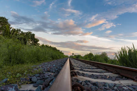 landscape with old railway trackの写真素材