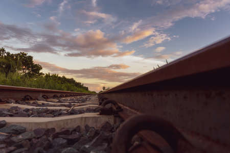 landscape with old railway trackの写真素材