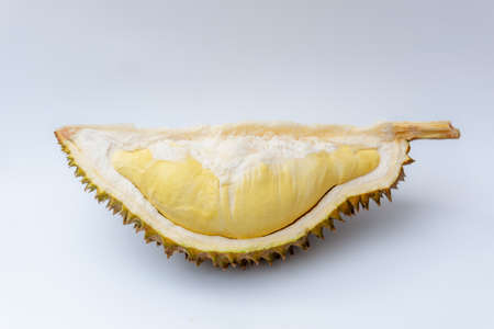 Ripe durian fruit on white backgroundの写真素材