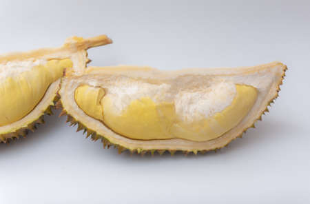 Ripe durian fruit on white backgroundの写真素材