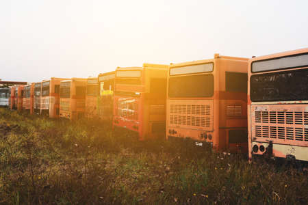 Old abandoned red bus wreck That expiresの写真素材