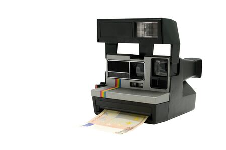 vintage camera producing money sell photos stock photography concept