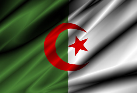 algeria country waving silk textile flag illustrationの写真素材