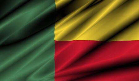 benin country waving silk textile flag illustrationの写真素材