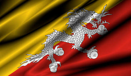 bhutan country waving silk textile flag illustrationの写真素材