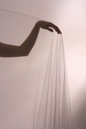 A hand with netting draped over it.の写真素材