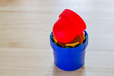 Toy on wood background with copy space