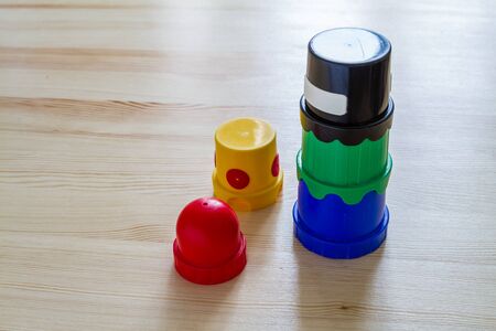 Toy on wood background with copy space