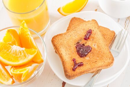 I love yuo with jam on toast, white wood bakgroundの写真素材