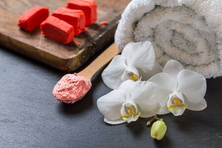 SPA concept on dark stone background, copy spaceの写真素材