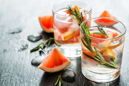 Summer refreshing drink and ingredients, copy spaceの写真素材