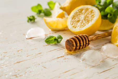 Lemonade ingredients on white background, copy spaceの写真素材
