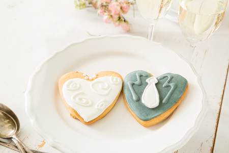 Wedding cookings of bride and groom, copy spaceの写真素材