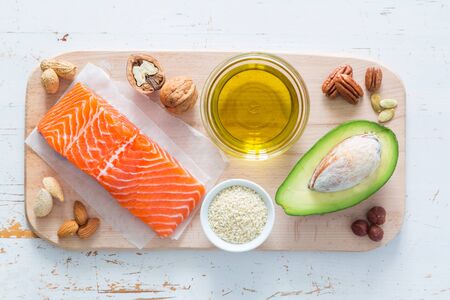 Selection of good fat saurces, copy spaceの写真素材