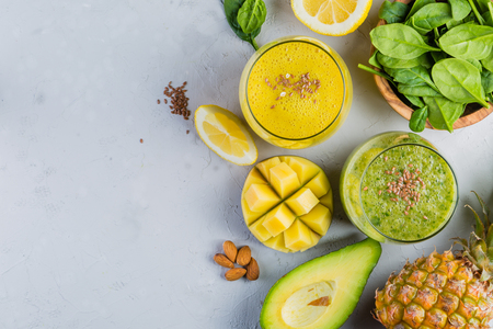 Green and yellow smoothie, ingredientsの写真素材