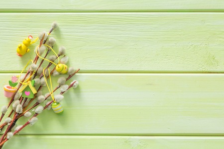 Easter background with flaffy willow and decorations
