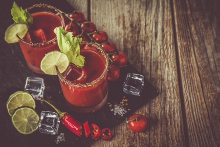 Bloody mary cocktail and ingredientsの写真素材