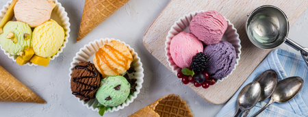 Selection of colorful ice cream scoops