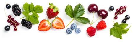 Fresh berries on white background, top view