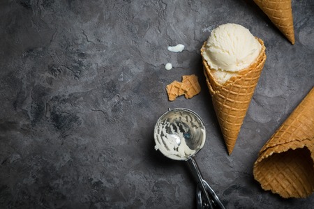 Vanilla ice cream on rustic background