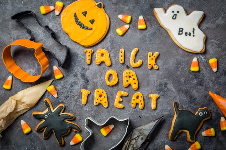 Halloween concept with cookies and candies